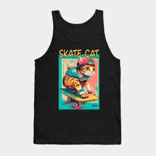 Skate Cat Vintage Tee, Funny Retro Animals on Skateboards Tank Top